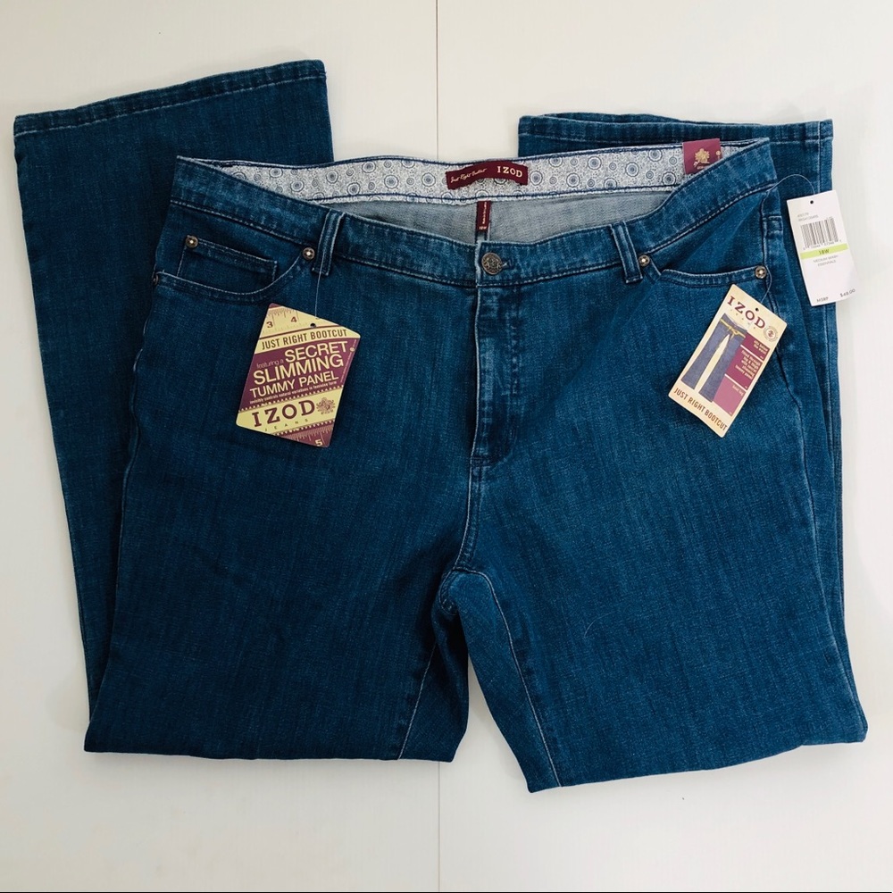 18 W NWT IZOD Bootcut Denim. Slimming Panel.